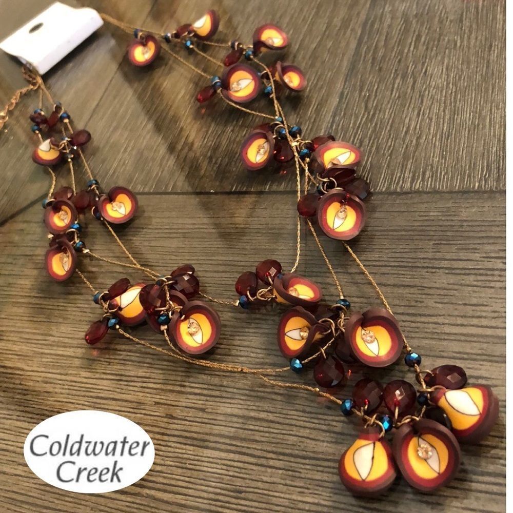 Coldwater Creek Three Strand Painted Petals Necklace
